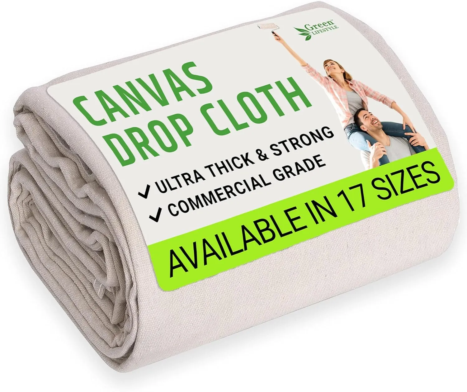GREEN LIFESTYLE 4x10 ft Canvas Drop Cloth (2 Pack) – Heavy Duty Tarp for Painting, Curtains, Furniture & Floor Protection (4x10)