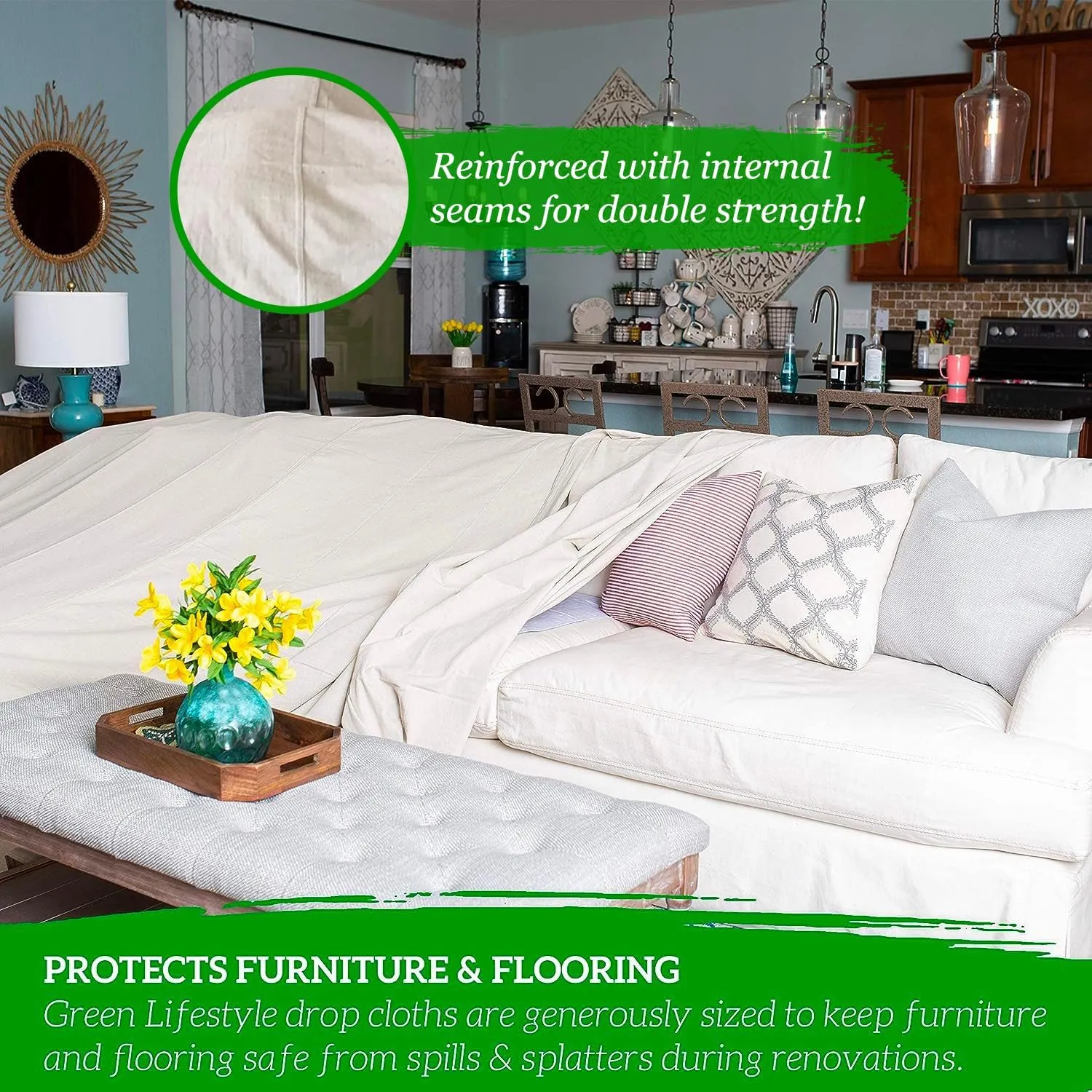 GREEN LIFESTYLE 4x10 ft Canvas Drop Cloth (2 Pack) – Heavy Duty Tarp for Painting, Curtains, Furniture & Floor Protection (4x10)