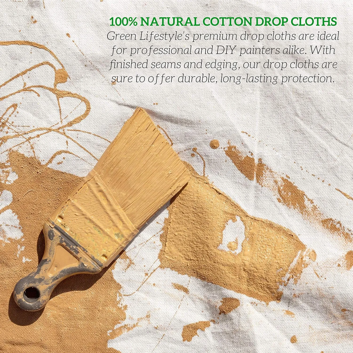 GREEN LIFESTYLE 4x10 ft Canvas Drop Cloth (2 Pack) – Heavy Duty Tarp for Painting, Curtains, Furniture & Floor Protection (4x10)