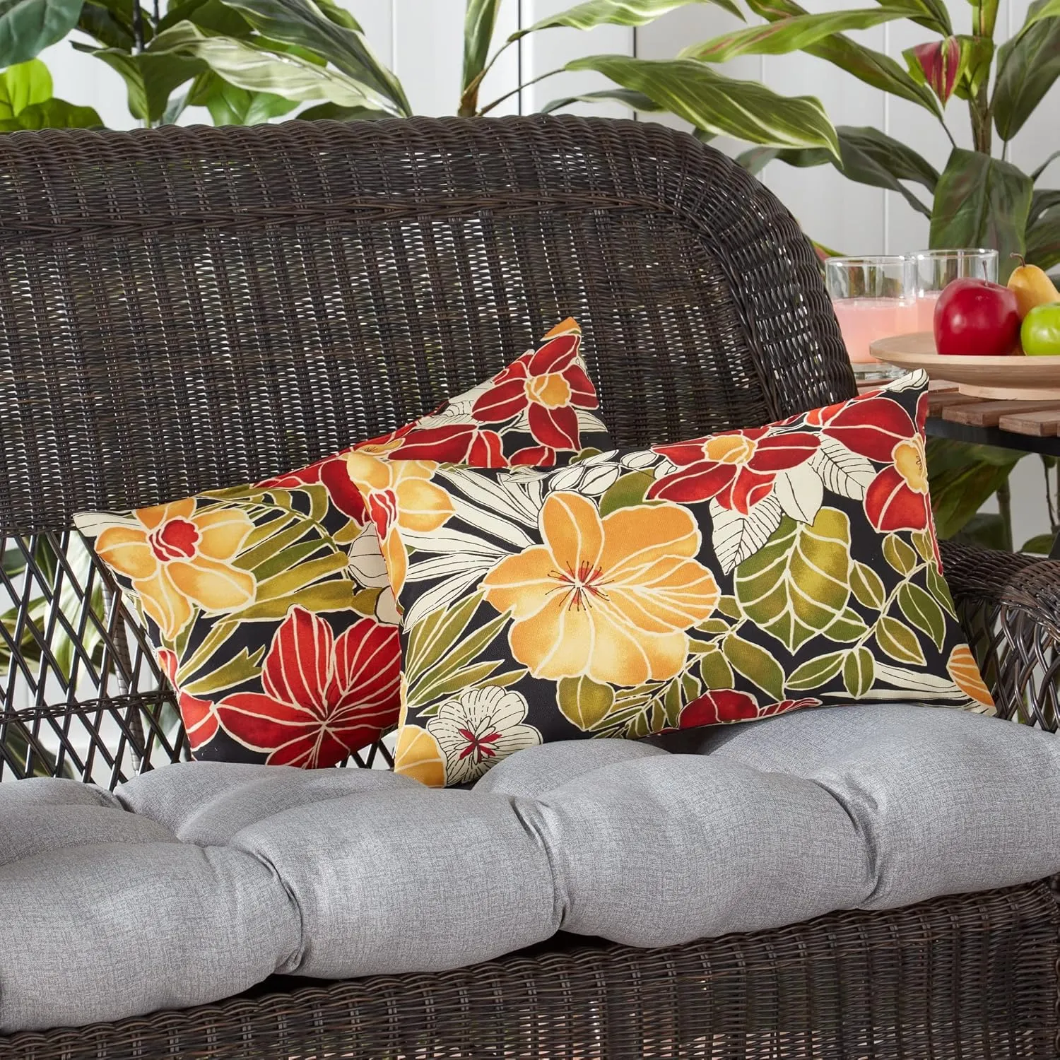 Greendale Home Fashions Outdoor 19x12 inch Rectangle Decorative Throw Pillow, 2-Pack, Aloha 2 Count