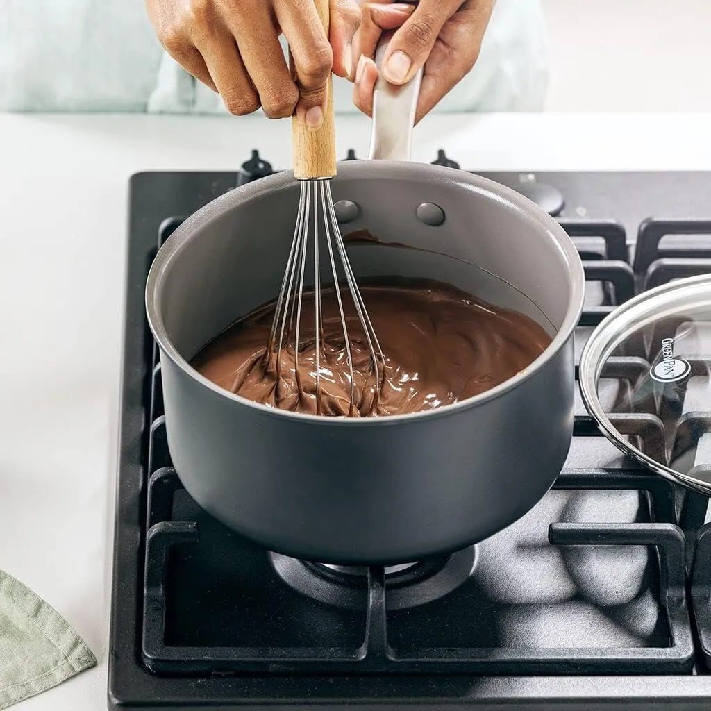 GreenPan Chatham Hard Anodized Healthy Ceramic Nonstick, 3QT Saucepan Pot with Lid, PFAS-Free, Dishwasher Safe, Oven Safe, Gray