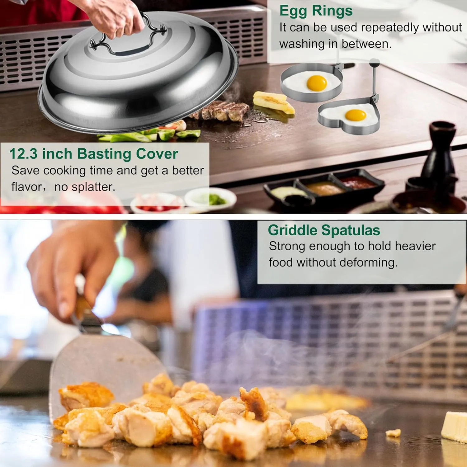 Grilljoy 37Pcs Flat Top Griddle Tools Set with Long/Short Spatulas Scraper & Basting Cover - Stainless Steel Grill Cooking Kit for Teppanyaki Camping - Complete Griddle Accessories Kit for Men Women