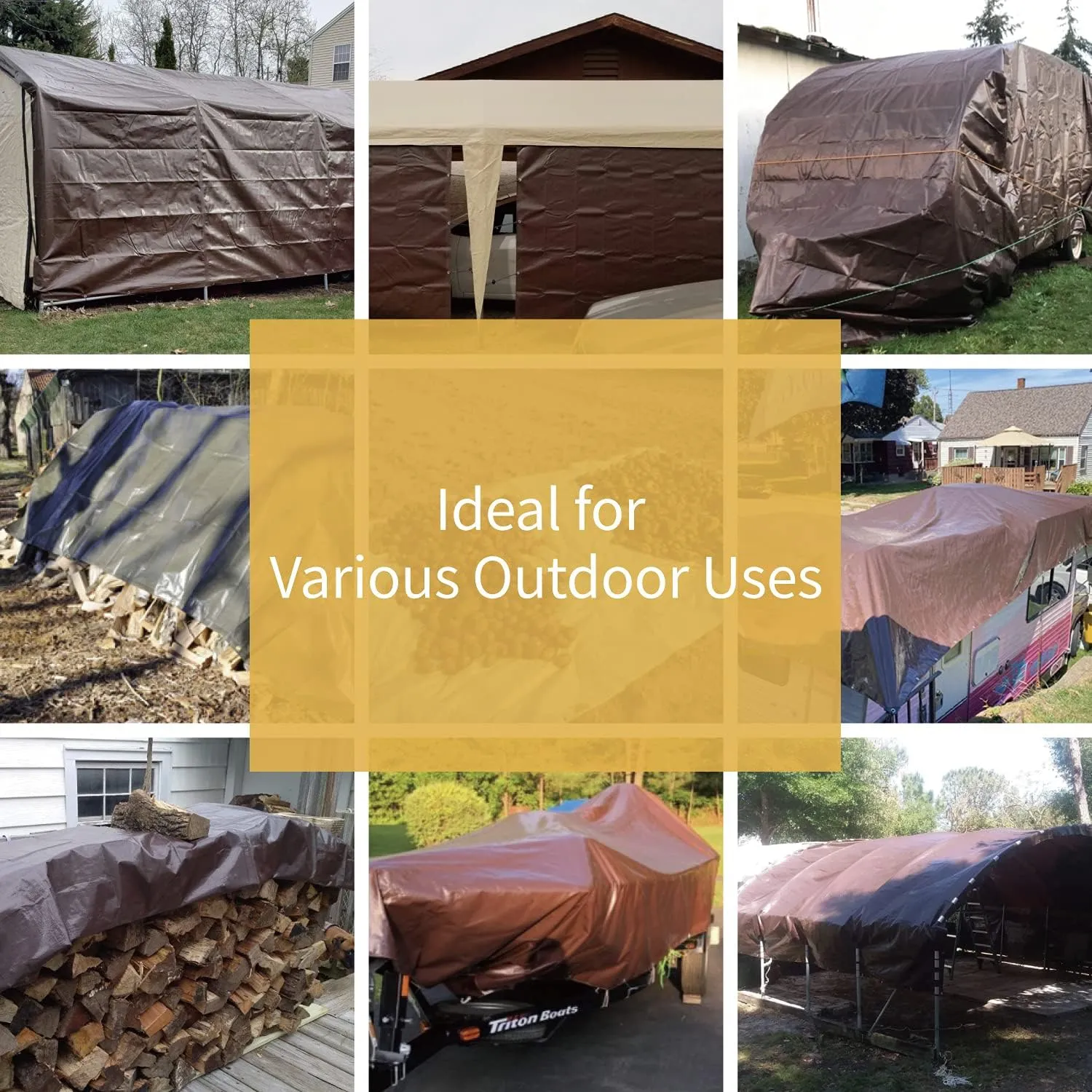 GUARD SHIELD Brown Tarp 8x8 Feet Waterproof Tarps Lightweight Camping Tarp Outdoor Multi Purpose Poly Cover 6mil