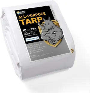 GUARD SHIELD Extreme Heavy Duty White Poly Tarp 10x12 Feet Cover Waterproof Tarps 20mil Thick UV and Tear Resistant Tarpaulin