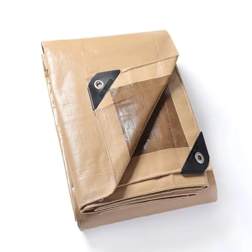 GUARD SHIELD Tarps Heavy Duty Plus  Waterproof 12x20 Feet Beige/Khaki Multi-Purpose Thick Poly Tarp Cover 12mil