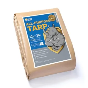GUARD SHIELD Tarps Heavy Duty Plus  Waterproof 12x20 Feet Beige/Khaki Multi-Purpose Thick Poly Tarp Cover 12mil