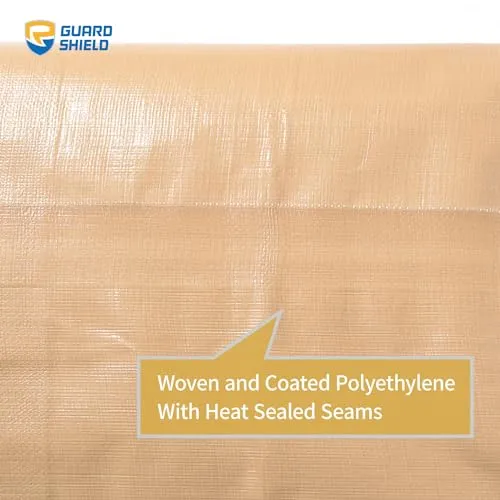 GUARD SHIELD Tarps Heavy Duty Plus  Waterproof 12x20 Feet Beige/Khaki Multi-Purpose Thick Poly Tarp Cover 12mil
