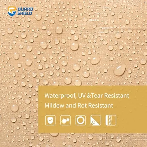 GUARD SHIELD Tarps Heavy Duty Plus  Waterproof 12x20 Feet Beige/Khaki Multi-Purpose Thick Poly Tarp Cover 12mil