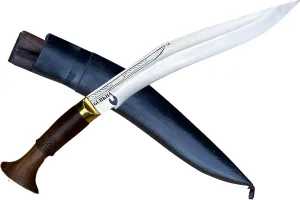 Gurkha Bhojpure Full Tang Kukri Authentic Hand-Hammered Kukri Knife 10" Blade Highly Polished Blade 16" With Handle Leather Sheath - Handmade In Nepal
