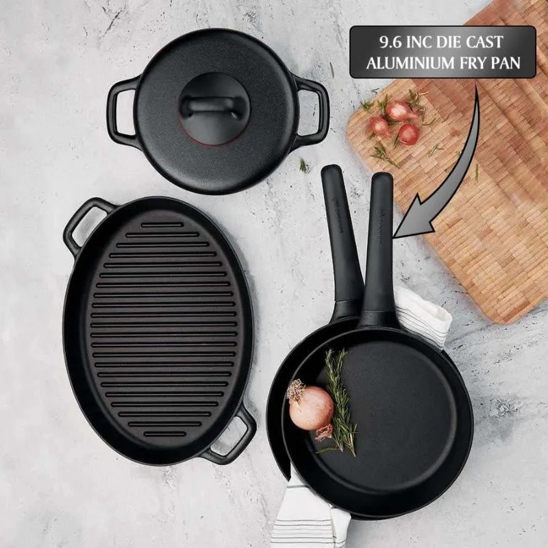 GUSTO DIE CAST ALUMINIUM FRYPAN BLACK 2.0 lt (67.6 oz) 24 x 5 cm (9.6" x 2")