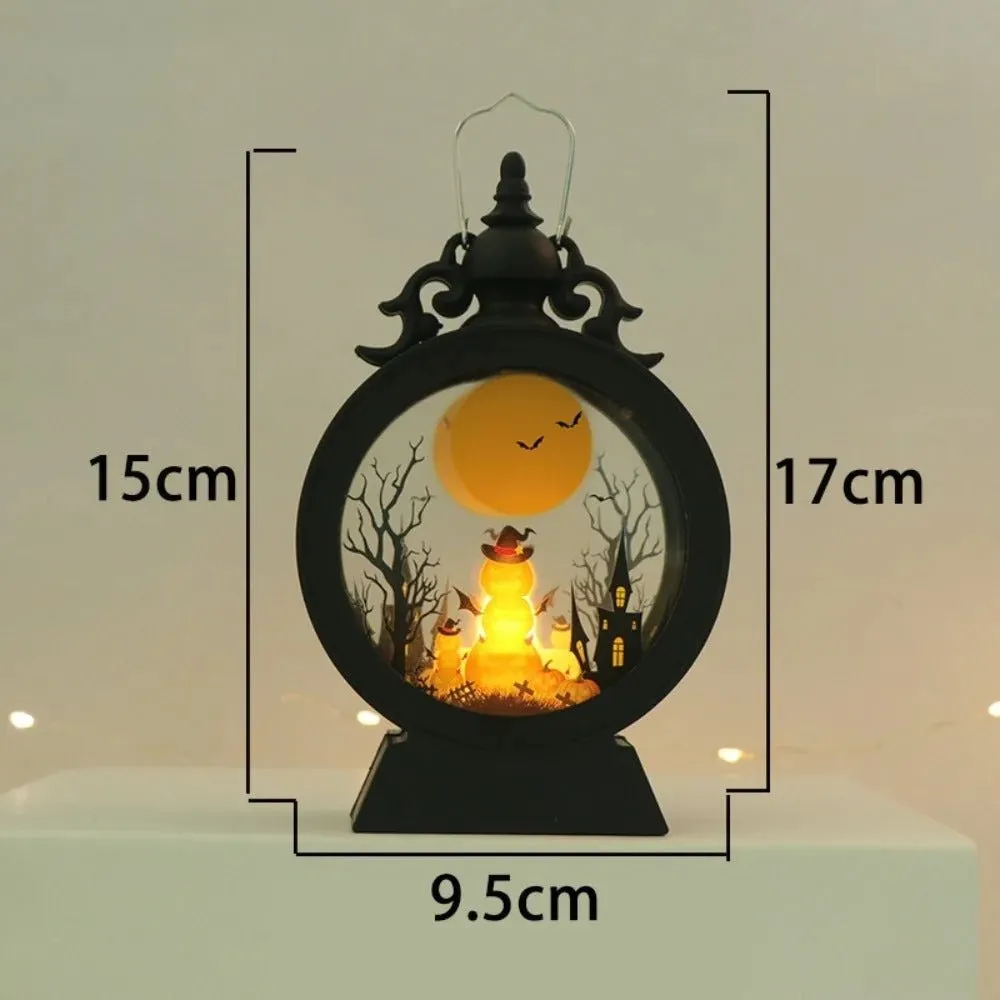 Halloween Decoration Wind Lamp - Retro Round Hand Lantern with Electronic Candle for Atmospheric Decoration