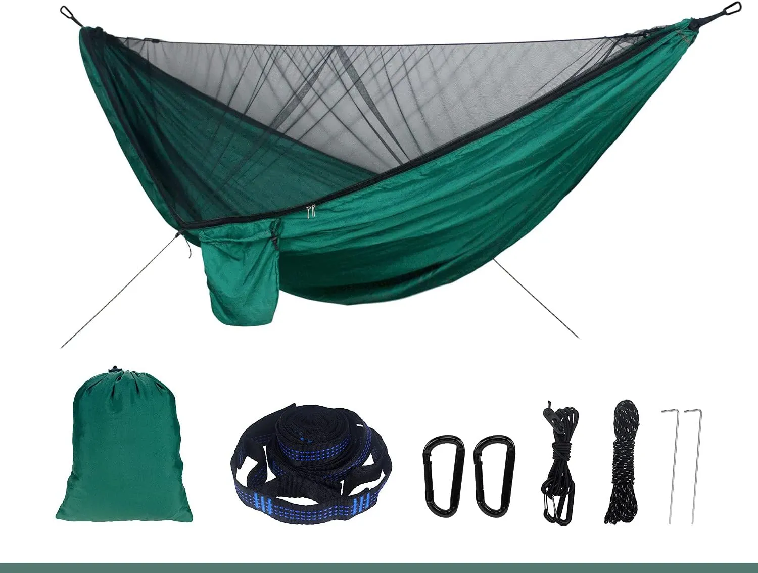 Hammock Portable Nylon Camping Hammock with Waterproof Rain Fly Canopy Tarp for Outdoor Hanging Bed Sleeping, Green 1