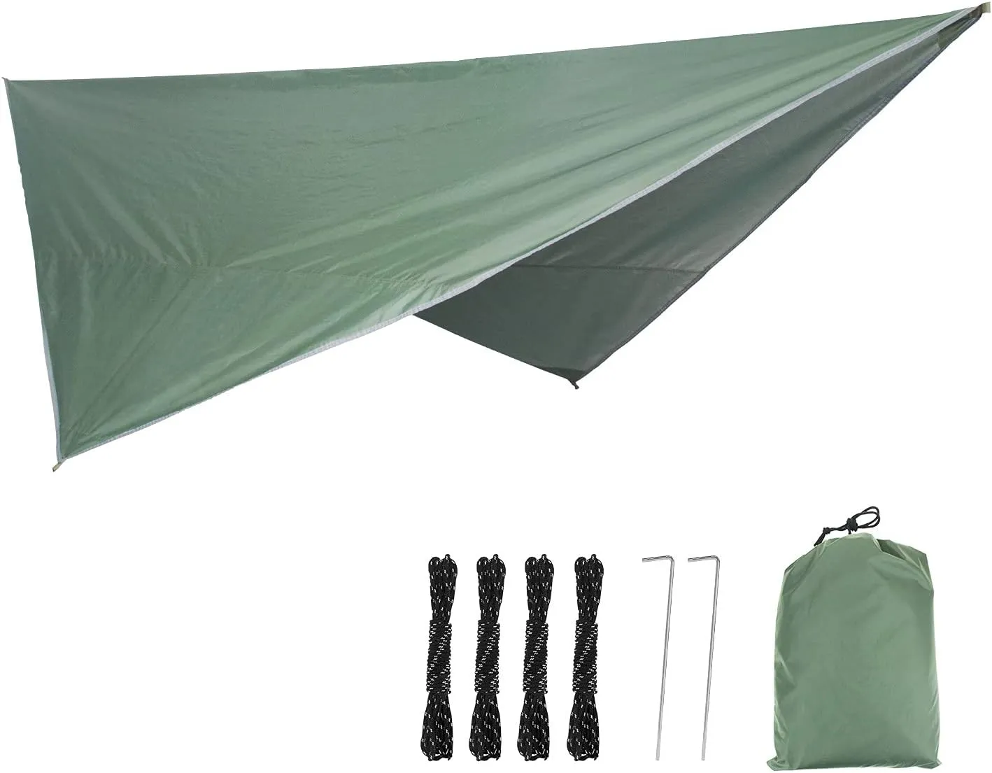 Hammock Portable Nylon Camping Hammock with Waterproof Rain Fly Canopy Tarp for Outdoor Hanging Bed Sleeping, Green 1