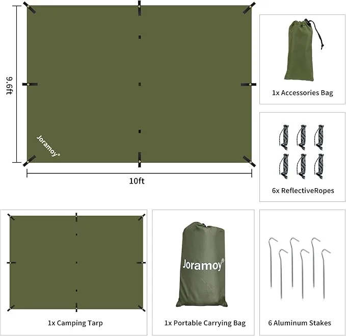 Hammock Rain Fly 10×10FT - Waterproof Camping Tarp Portable Tent Tarp Premium Backpacking Tarp Sheleter with UV Protection Layer for Camping Hiking Outdoor(OdGrreen)