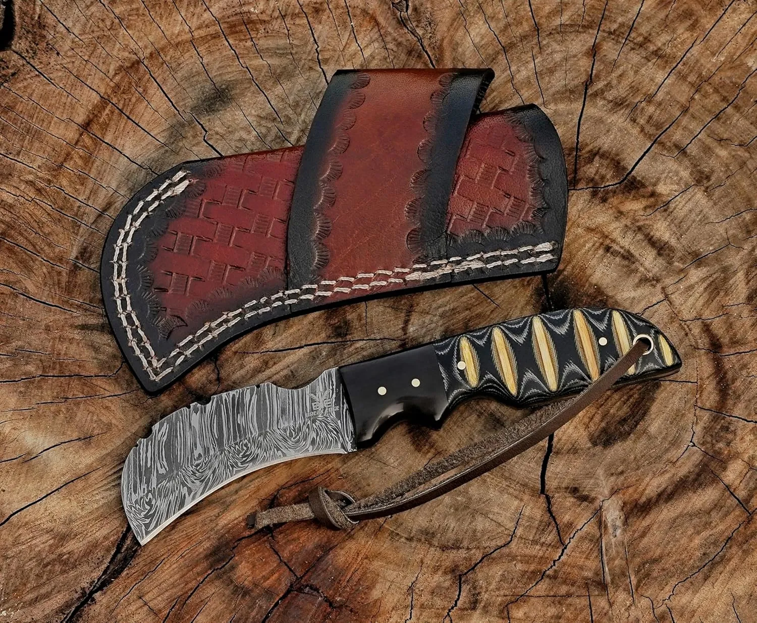 Handmade 1095 Steel Lineman’s Hawkbill knife with Leather sheath, Heavy Duty Utility Knife blade Electrician Wire Skinning knife for professional.