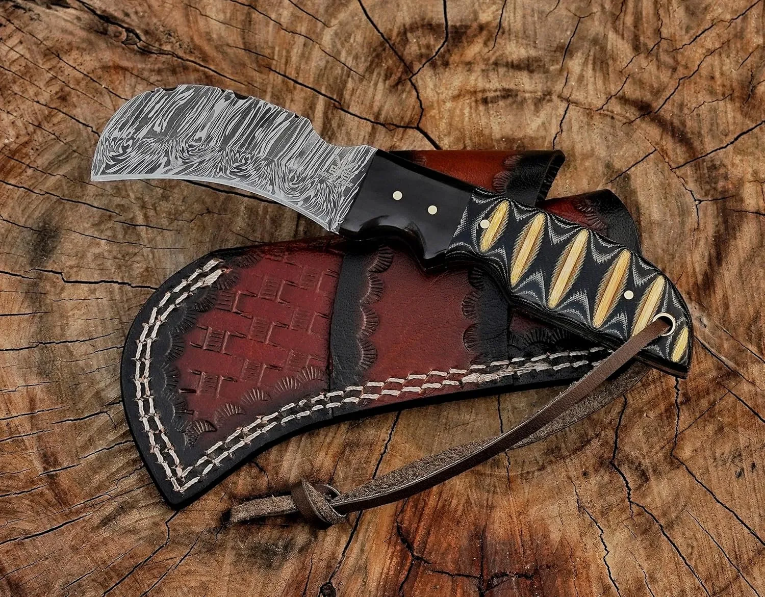 Handmade 1095 Steel Lineman’s Hawkbill knife with Leather sheath, Heavy Duty Utility Knife blade Electrician Wire Skinning knife for professional.