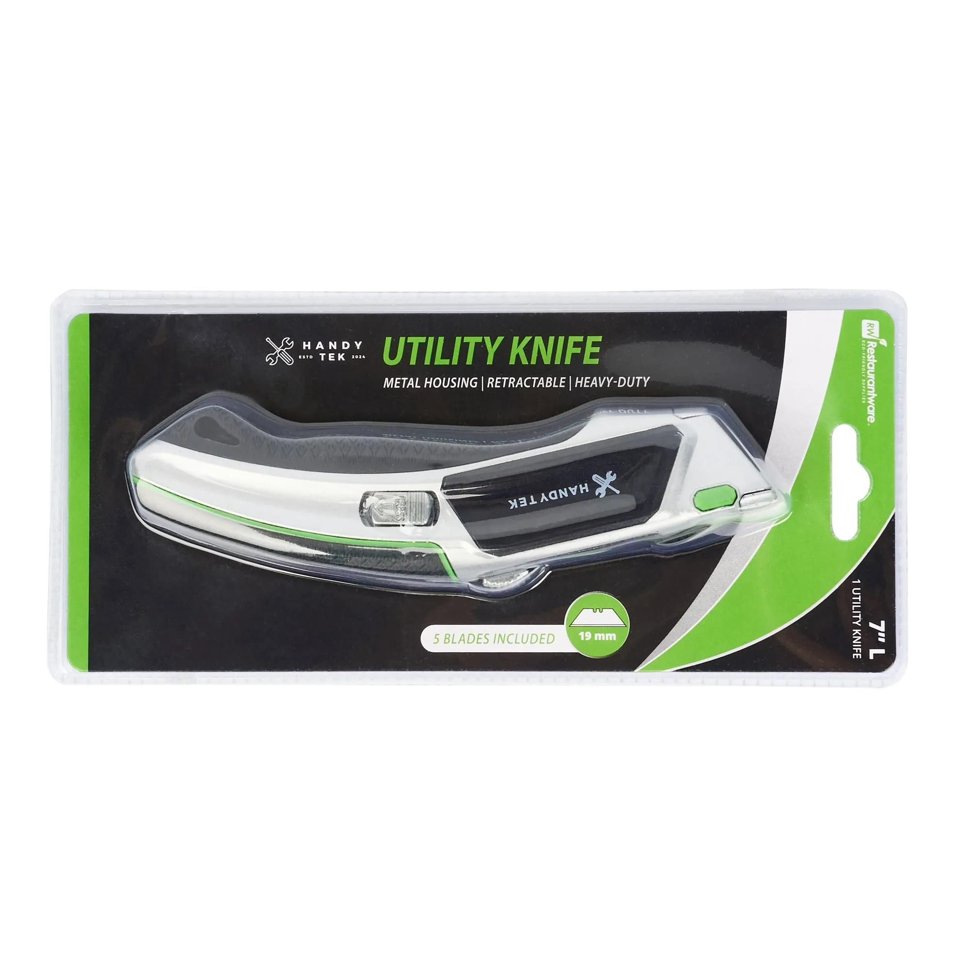 Handy Tek Silver Auto-Loading Utility Knife - Quick Change, Heavy Duty - 7" - 6 count box