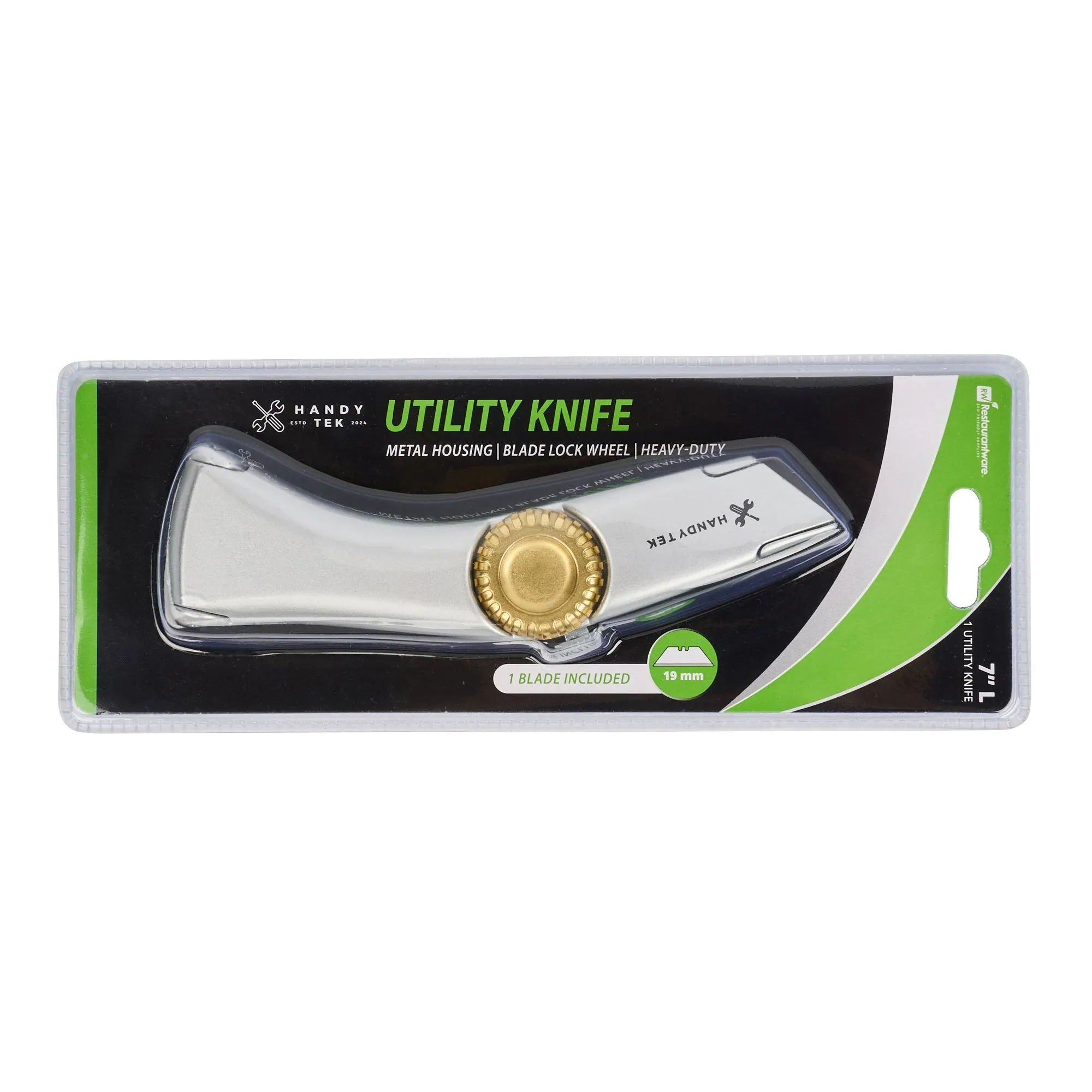 Handy Tek Silver Utility Knife - with Blade Lock Wheel, Quick Change, Heavy Duty - 7" - 6 count box