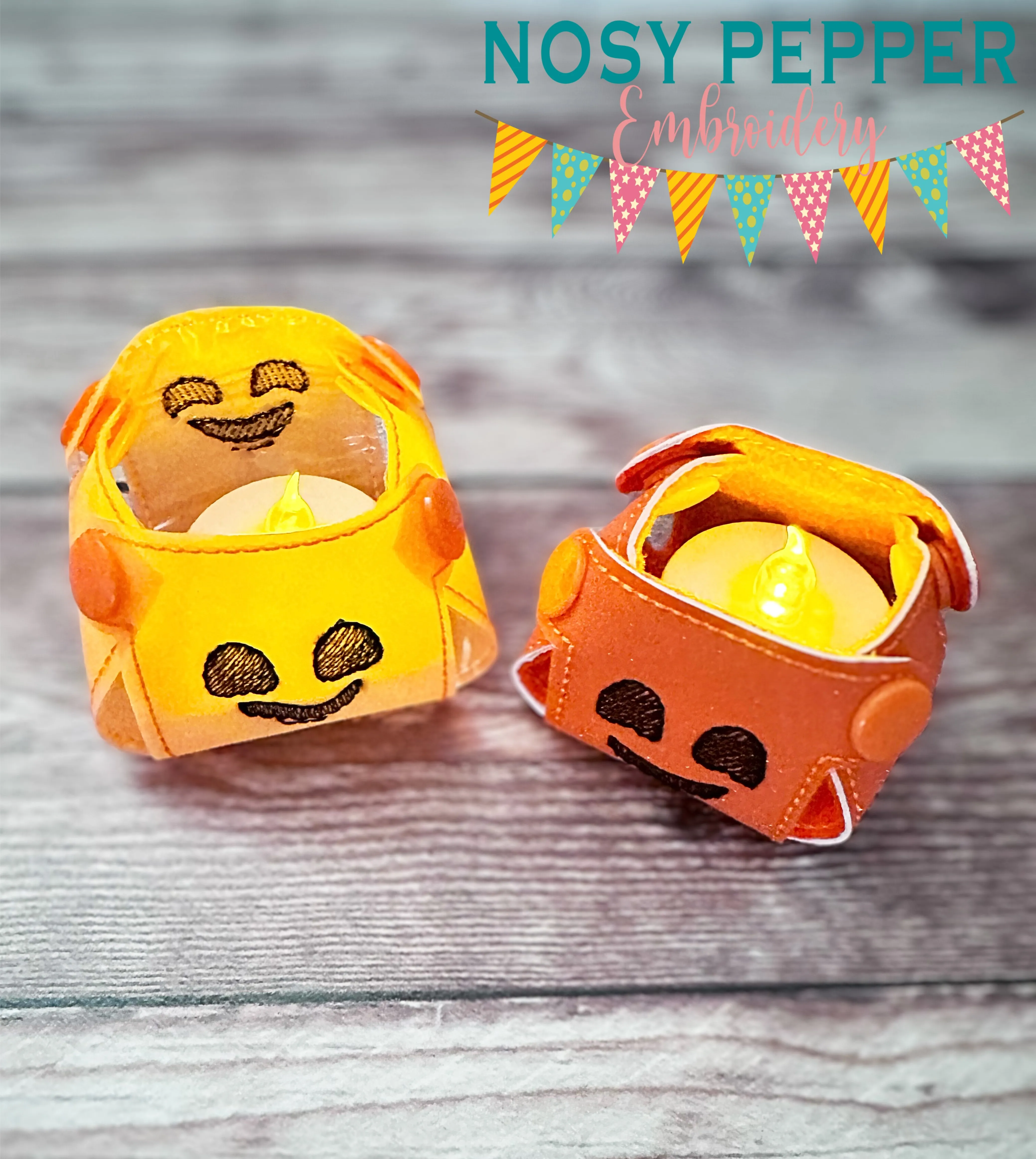 Happy Jack O Lantern Tea Light Holder machine embroidery file (includes 2 sizes) DIGITAL DOWNLOAD