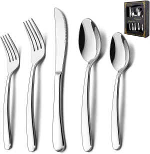 HaWare Heavy Duty Silverware Set, 40-Piece Stainless Steel Flatware Cutlery for 8, Modern & Elegant Design Includes Knives/Forks/Spoons, Mirror Polished and Dishwasher Safe