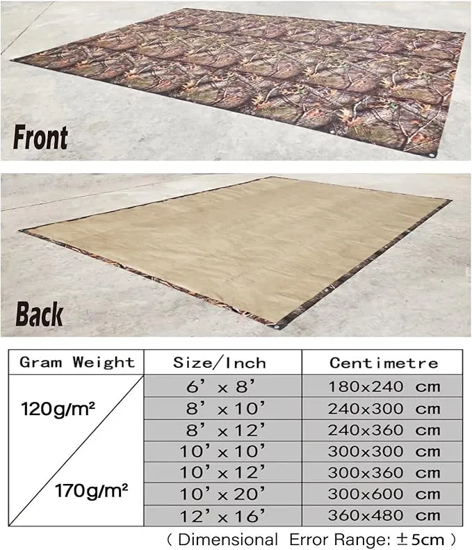Heavy Duty 10 Mil Tarp Cover Waterproof UV Resistant Tarpaulin Used for Outdoor, Hunting, Camping, Backpacking, Canopy Tent, Ground Tarp, Cover Boat, Motorcycles, Roofs, Wood