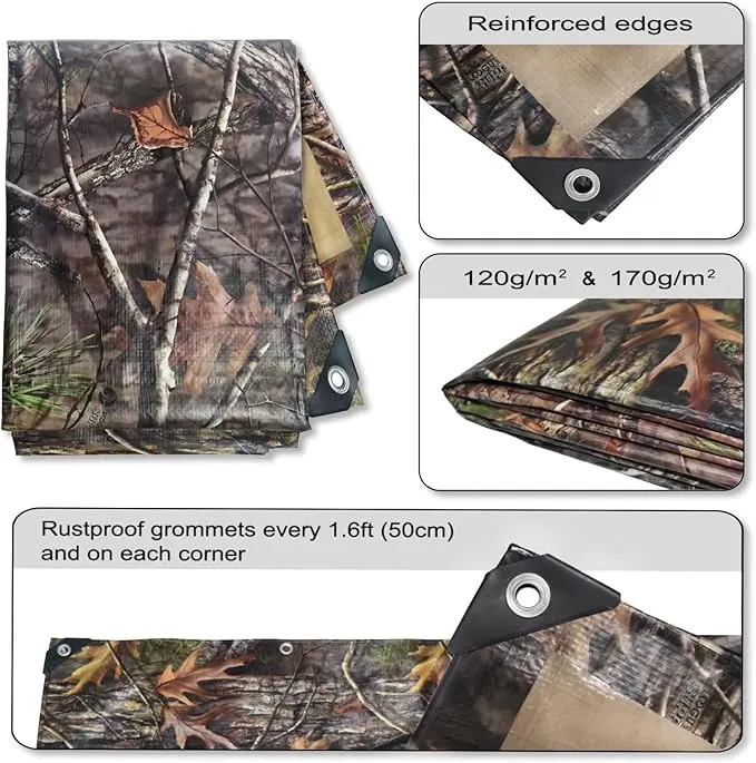 Heavy Duty 10 Mil Tarp Cover Waterproof UV Resistant Tarpaulin Used for Outdoor, Hunting, Camping, Backpacking, Canopy Tent, Ground Tarp, Cover Boat, Motorcycles, Roofs, Wood