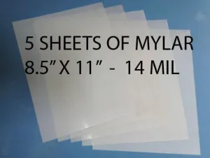 Heavy Duty 14mil Mylar Stencil Sheets - .014" Thick Polyester Sheet 8.5" x 11" (5-Pack)