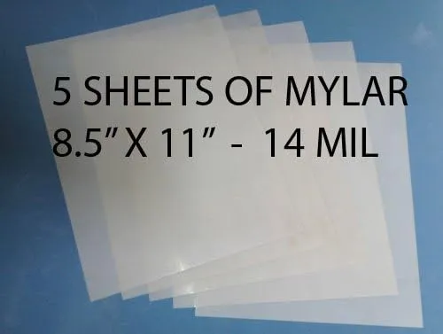 Heavy Duty 14mil Mylar Stencil Sheets - .014" Thick Polyester Sheet 8.5" x 11" (5-Pack)