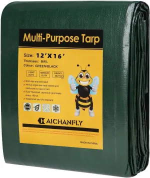 Heavy Duty Double-Sided Waterproof Poly Tarp 12x16 Feet 8mil Thick Polyethylene Tarps, Perfect for Outdoor Use, Plastic Cover & Mat for Tent Camping Storage Boat Bikes Vehicles