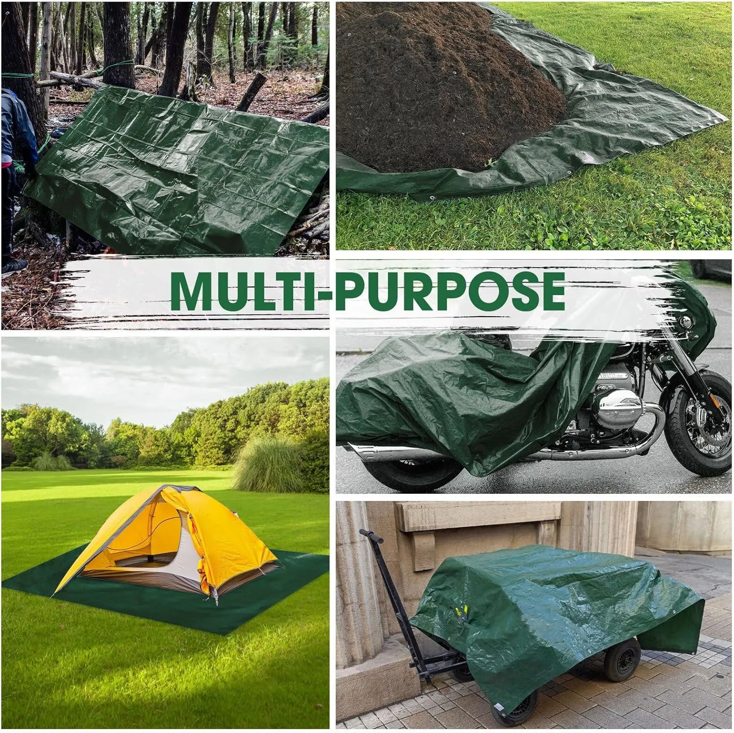 Heavy Duty Double-Sided Waterproof Poly Tarp 12x16 Feet 8mil Thick Polyethylene Tarps, Perfect for Outdoor Use, Plastic Cover & Mat for Tent Camping Storage Boat Bikes Vehicles