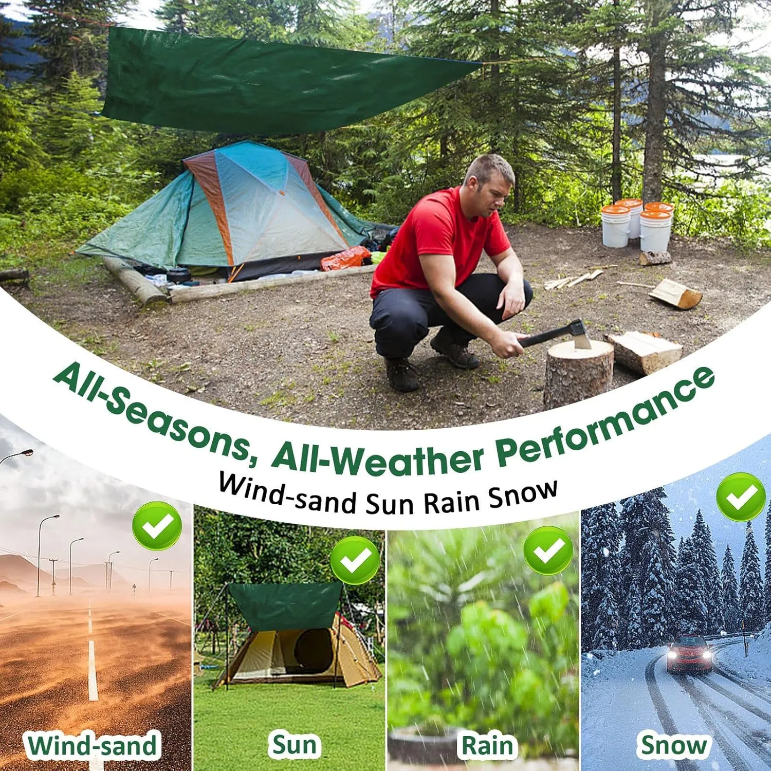Heavy Duty Double-Sided Waterproof Poly Tarp 12x16 Feet 8mil Thick Polyethylene Tarps, Perfect for Outdoor Use, Plastic Cover & Mat for Tent Camping Storage Boat Bikes Vehicles