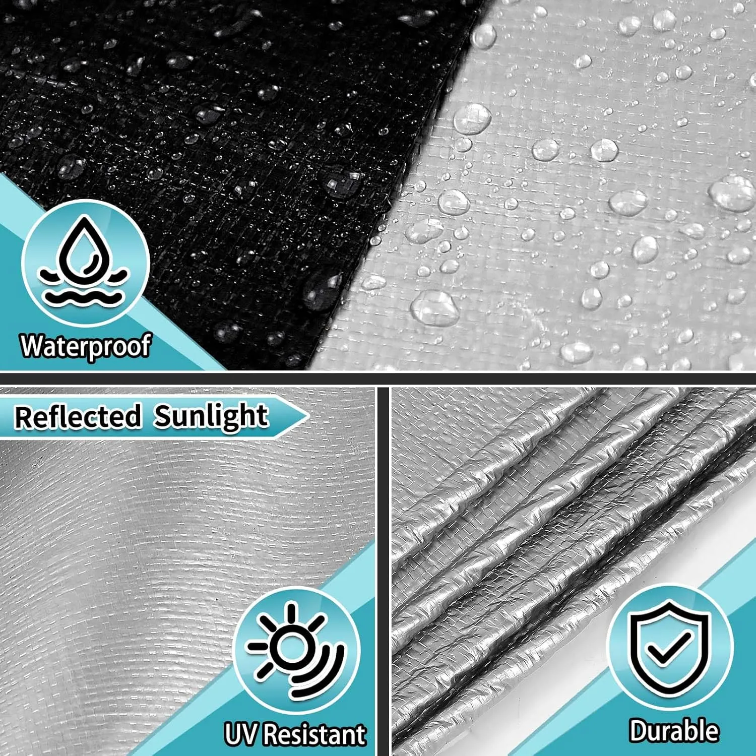 Heavy Duty Tarp 12' x 20', 12 Mil Thick Waterproof Poly Tarps, High Durability, Rip and Tear Resistant with Metal Grommets Every 20 Inches (Silver/Black)