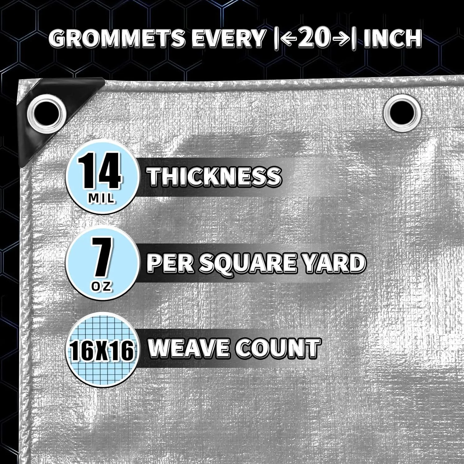 Heavy Duty Tarp 20x30 Feet, 14 Mil Waterproof Poly Tarps Cover UV Resistant, Rip & Tear Proof with Metal Grommets Every 20 Inches Silver Tarp by TA*RP YXCN