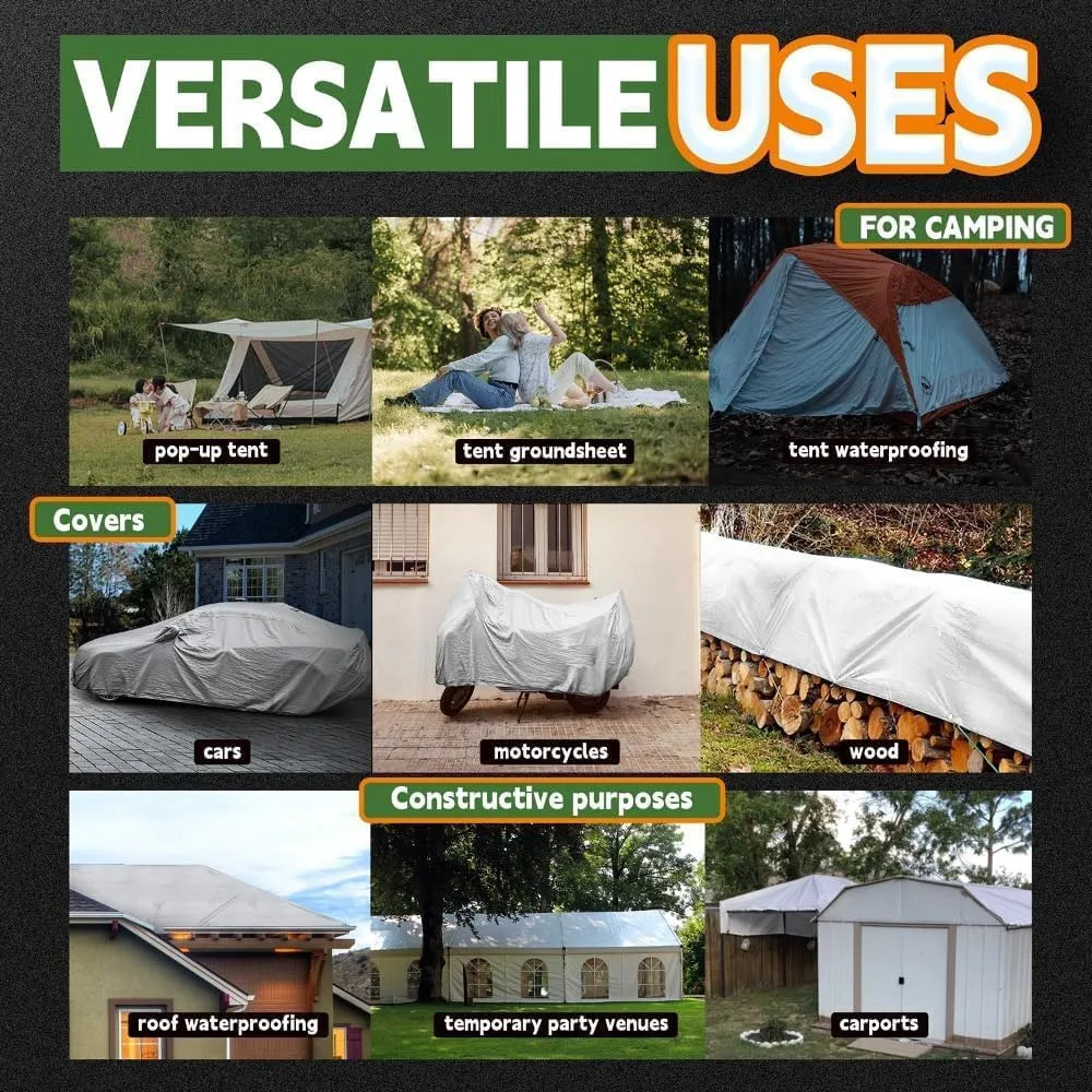 Heavy Duty White Tarps 6' X 8',12 Mil Extra Thick,Durable,Waterproof, UV Resistant, Weatherproof Poly Canopy Tarp,Camping,Carport, (Finished Size)-by Raindeway