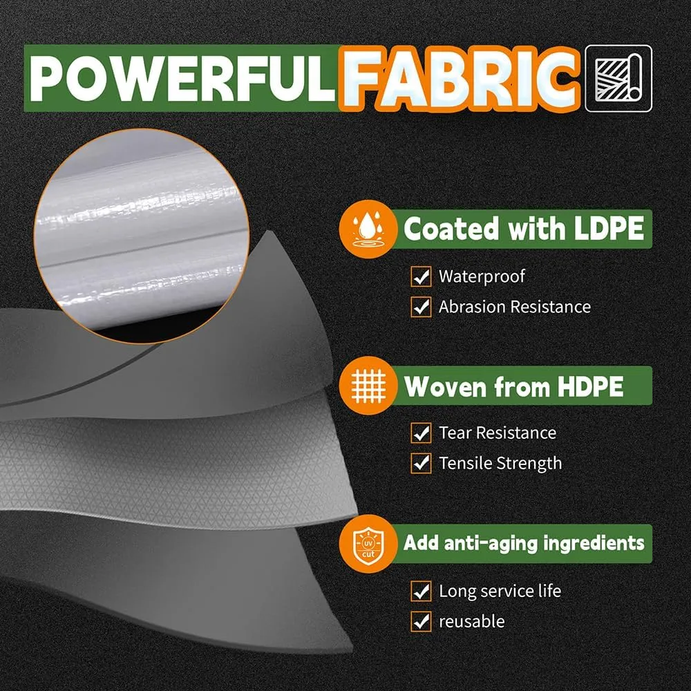 Heavy Duty White Tarps 6' X 8',12 Mil Extra Thick,Durable,Waterproof, UV Resistant, Weatherproof Poly Canopy Tarp,Camping,Carport, (Finished Size)-by Raindeway