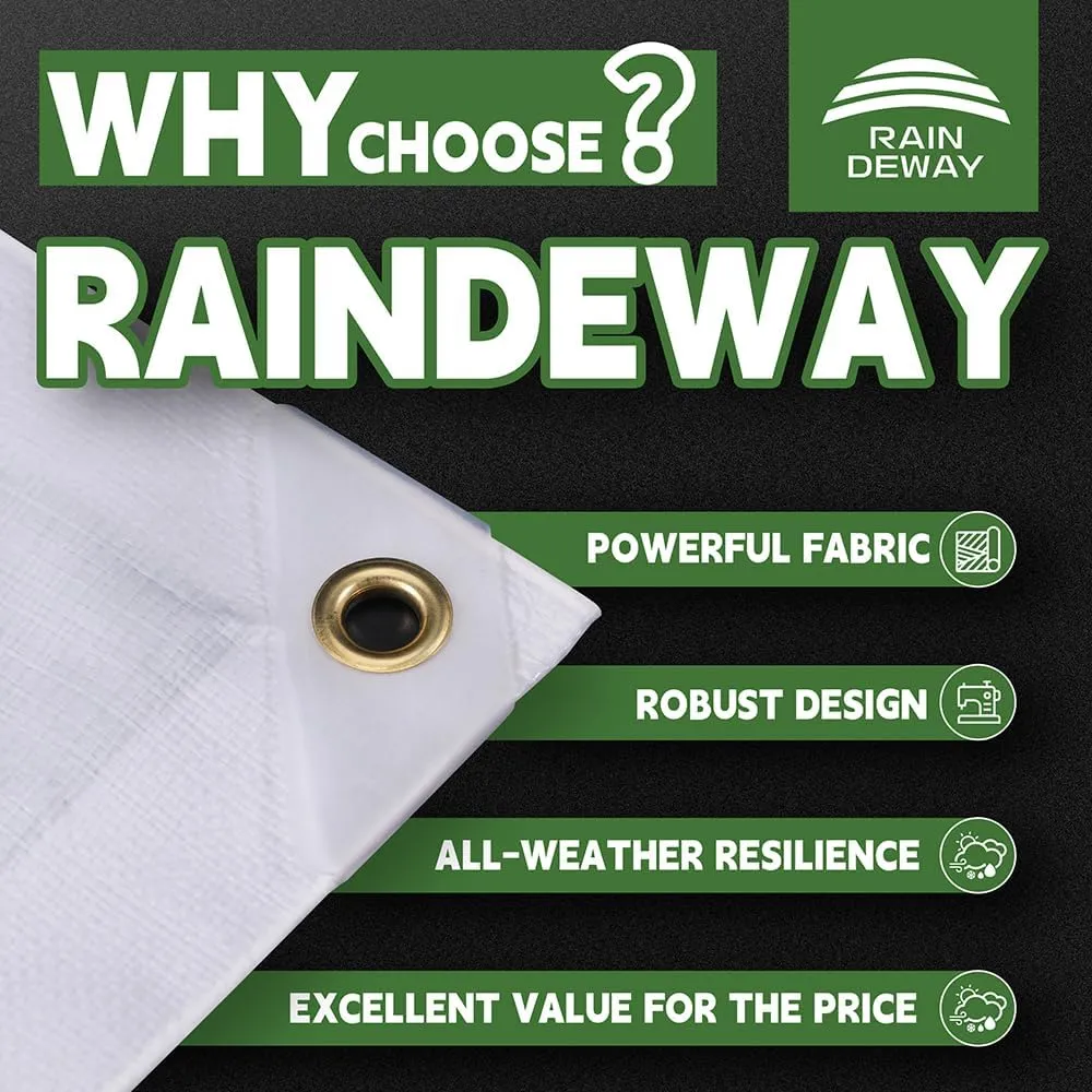 Heavy Duty White Tarps 6' X 8',12 Mil Extra Thick,Durable,Waterproof, UV Resistant, Weatherproof Poly Canopy Tarp,Camping,Carport, (Finished Size)-by Raindeway