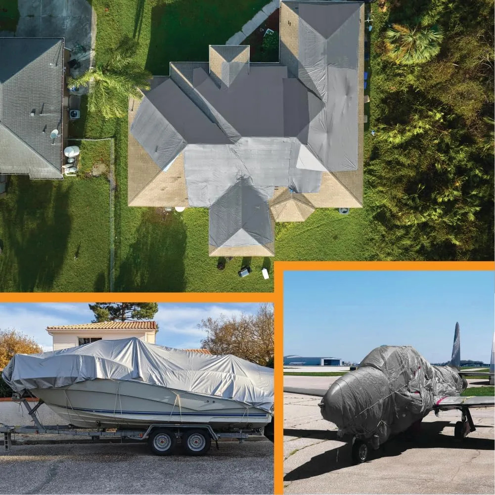 Heavy Silver/Black Tarp - 25ft x 45ft - 10 MIL Multipurpose UV Resistant, Waterproof Protective Tarp Cover with Metal Grommets and Reinforced Edges - for Roof, Camping, Patio, Pool, Boat, Car