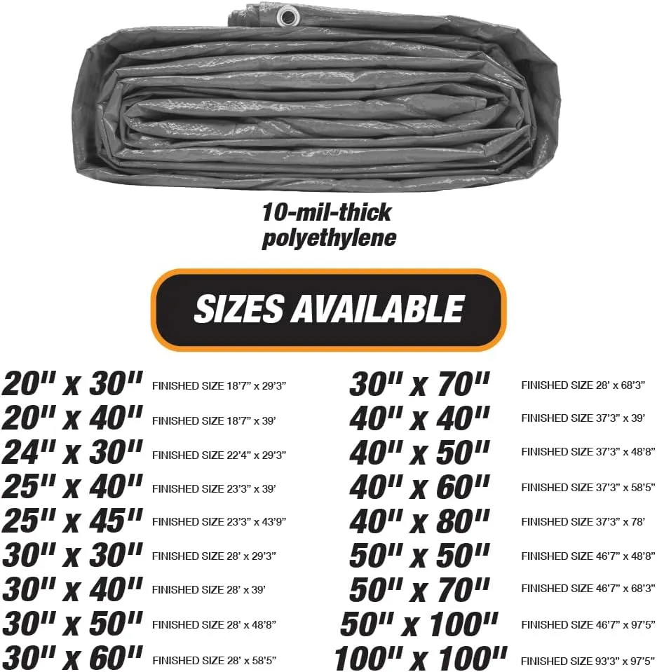 Heavy Silver/Black Tarp - 25ft x 45ft - 10 MIL Multipurpose UV Resistant, Waterproof Protective Tarp Cover with Metal Grommets and Reinforced Edges - for Roof, Camping, Patio, Pool, Boat, Car