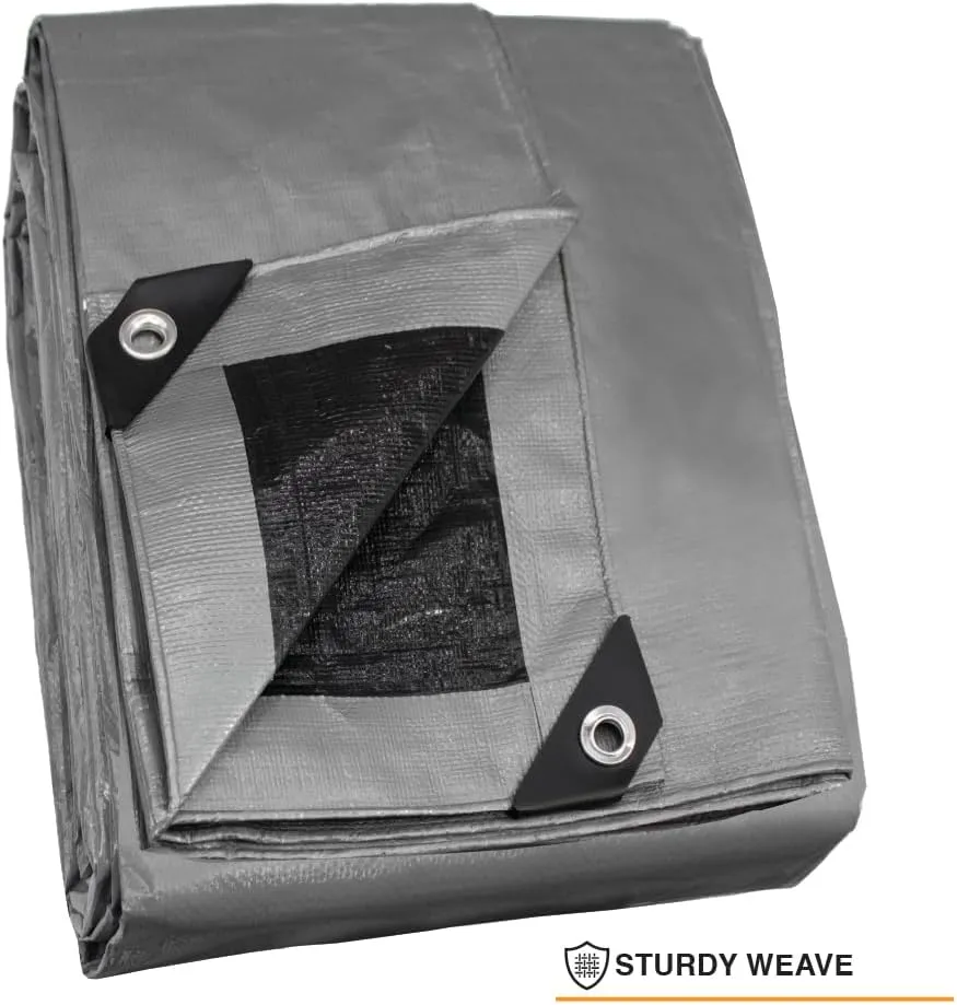 Heavy Silver/Black Tarp - 25ft x 45ft - 10 MIL Multipurpose UV Resistant, Waterproof Protective Tarp Cover with Metal Grommets and Reinforced Edges - for Roof, Camping, Patio, Pool, Boat, Car
