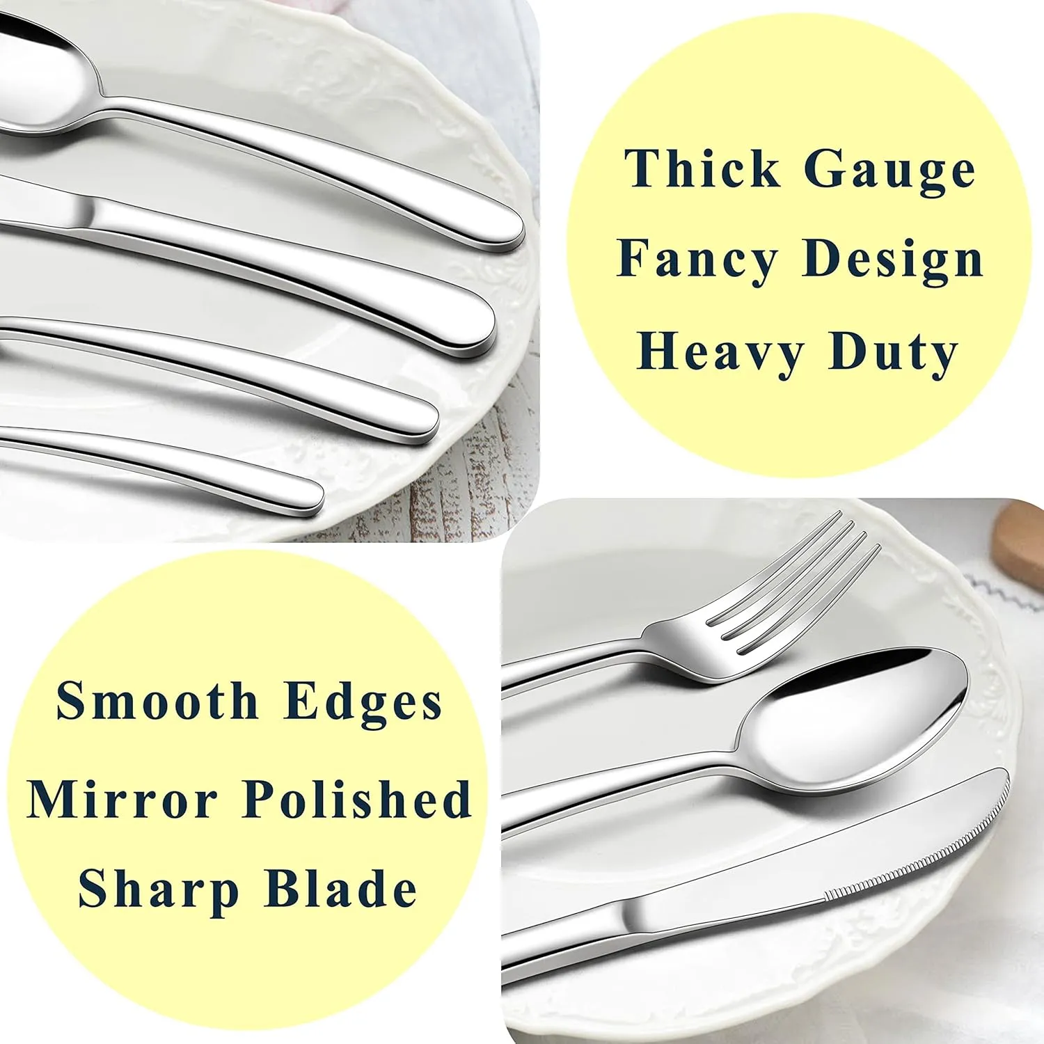 Herogo Heavy Duty Stainless Steel Silverware Set, 30-Piece Fancy Flatware Cutlery Set for 6, Modern Tableware for Home Restaurant Wedding, Heavy Eating Utensils, Mirror Polished, Dishwasher Safe