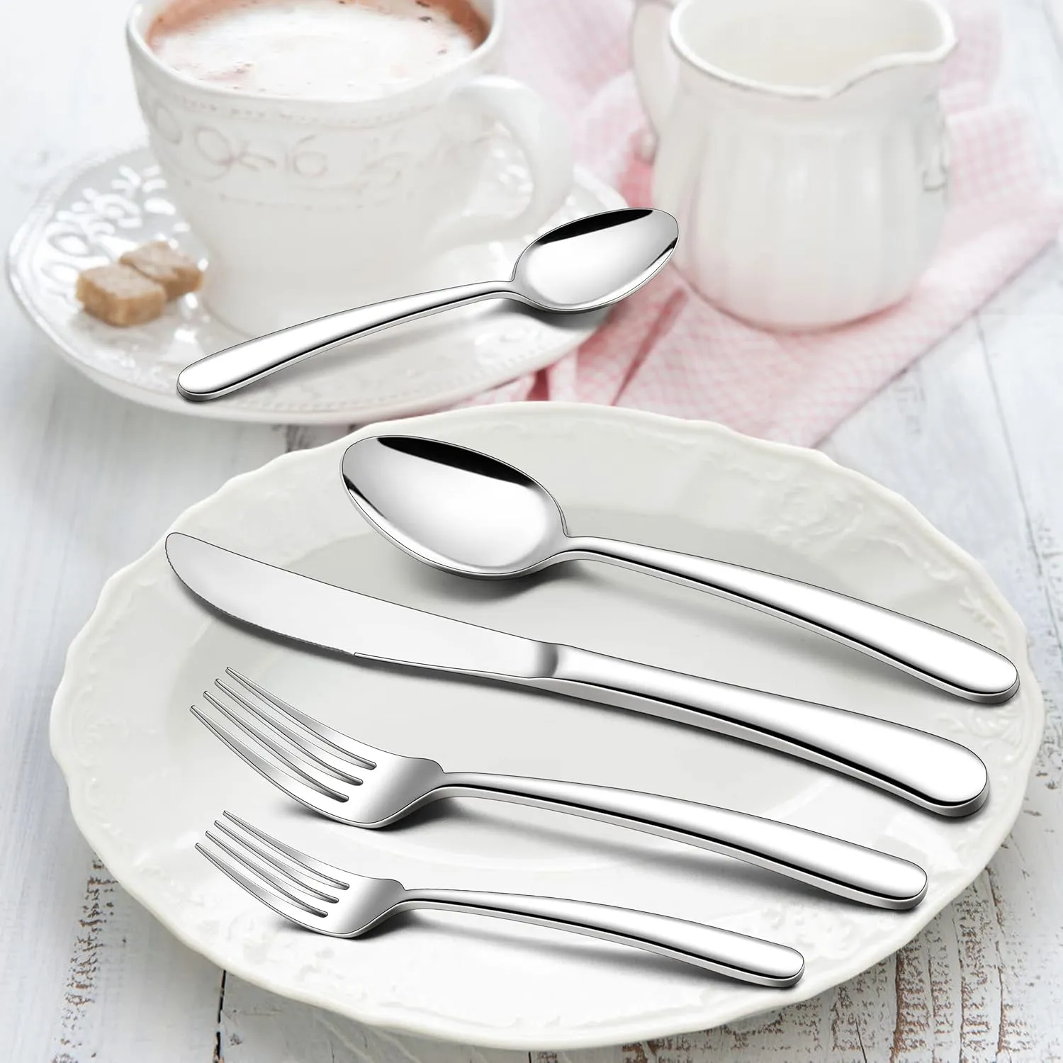 Herogo Heavy Duty Stainless Steel Silverware Set, 30-Piece Fancy Flatware Cutlery Set for 6, Modern Tableware for Home Restaurant Wedding, Heavy Eating Utensils, Mirror Polished, Dishwasher Safe