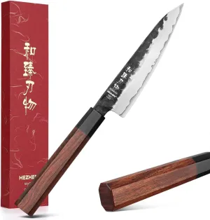 HEZHEN 5.3" Utility Knife, Clad Steel Composite Forging Steel Universal Knife, Petty Knife Paring Fruit Peeling,Japanese Style Kitchen Knife,Natural Wood Octagonal Handle