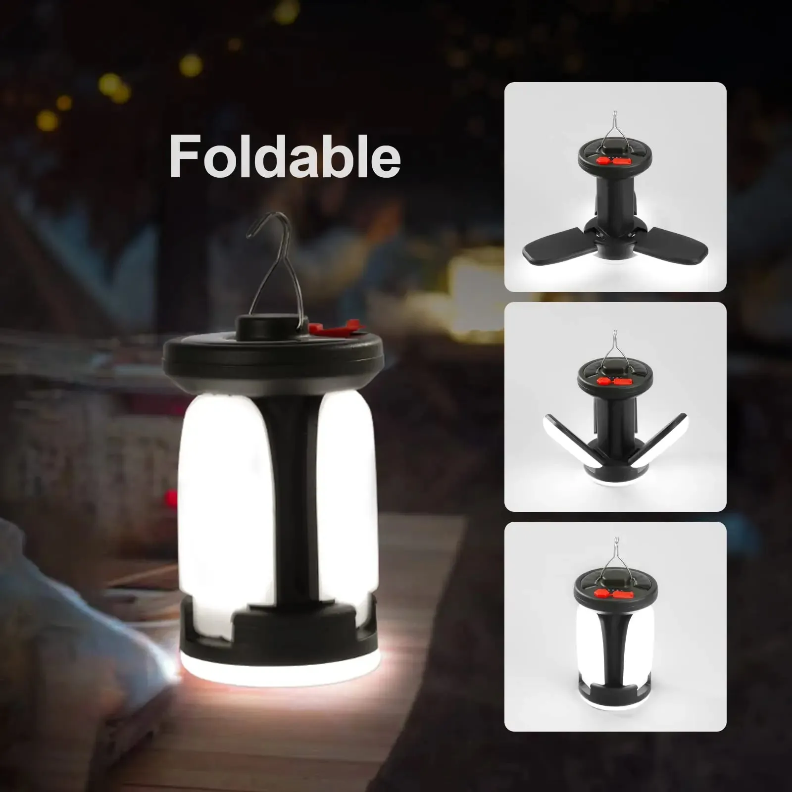 High Power Solar LED Camping Lantern: Rechargeable 4500mAh, 1000LM, Emergency Power Bank, Foldable with 6 Light Modes