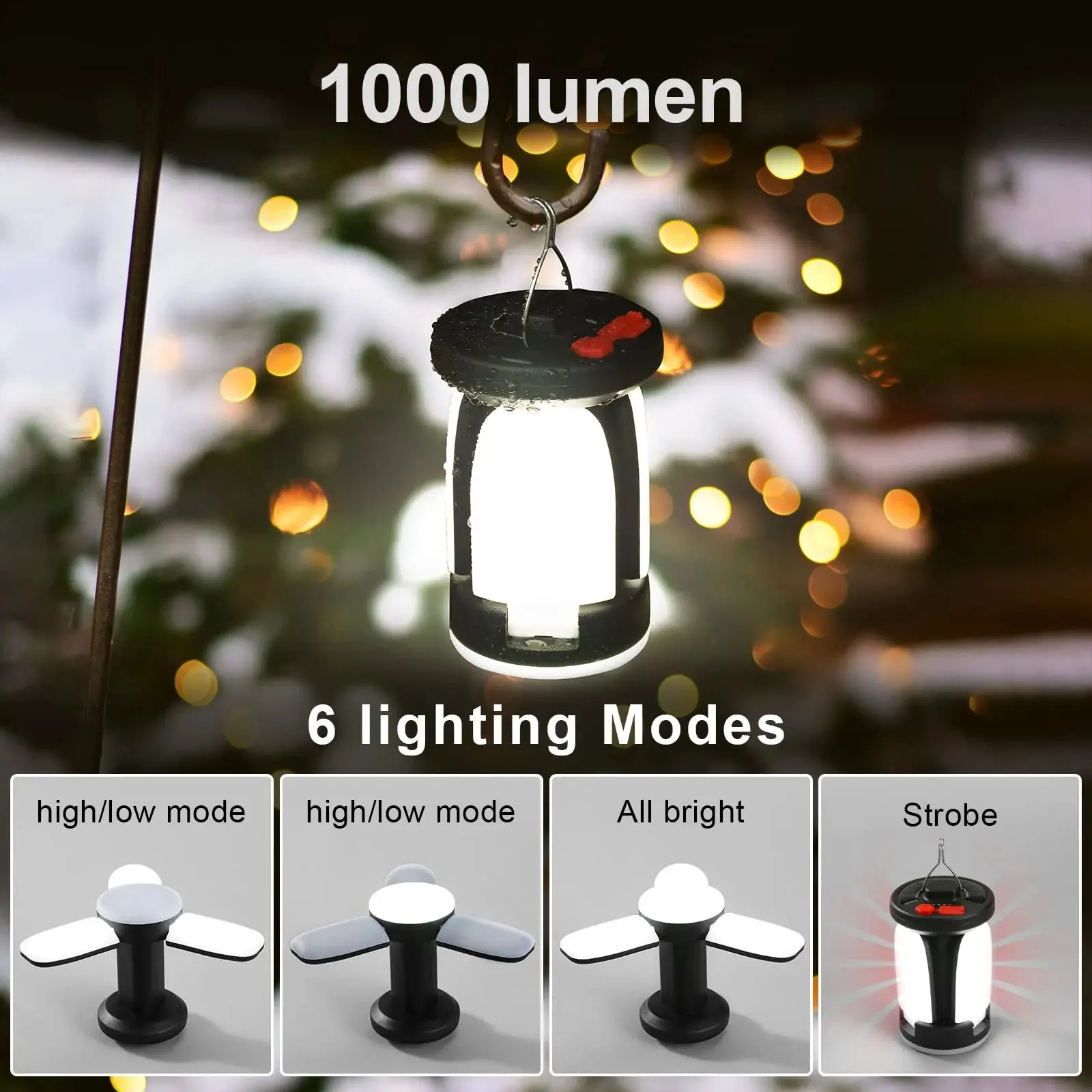 High Power Solar LED Camping Lantern: Rechargeable 4500mAh, 1000LM, Emergency Power Bank, Foldable with 6 Light Modes