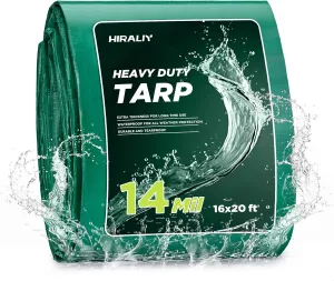 HIRALIY 14 Mil Tarp Waterproof 16x20 Feet, Extra Thick Heavy Duty Tarp with Reinforced Grommets for Firewood, Roof, Camping, Patio, Pool, Boat, Dump Trailer