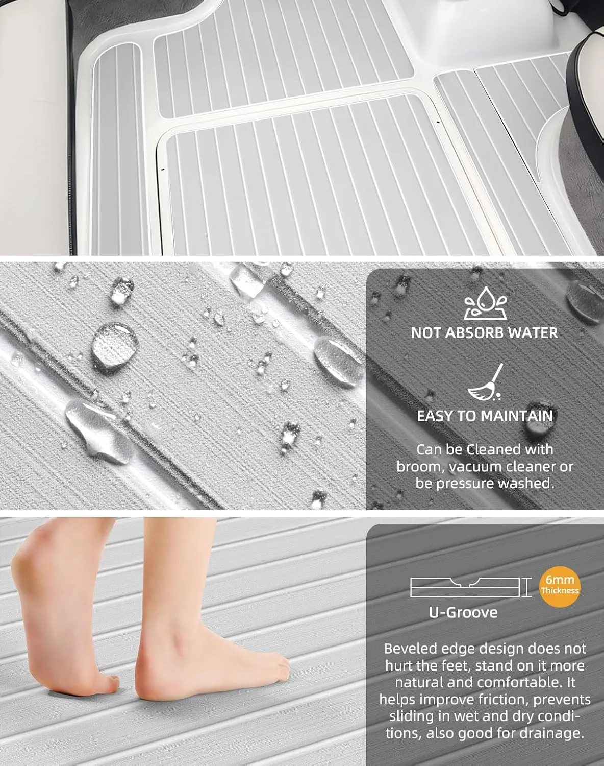 Hjdeck Boat Flooring EVA Foam Boat Decking with 3M Self-Adhesive Backing, Boat Foam Flooring Marine Carpet Faux Teak Sheet for Yacht Fishing Boat Kayak Motorboat RV Floor Helm Pad