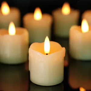 Homemory Flameless Votive Candles with Timer, 2" x 2" Real Wax, 400 Hour Realistic Black Wick Battery Operated Candles, Set of 6 for Wedding, Party and Holiday Decoration (Battery Included)