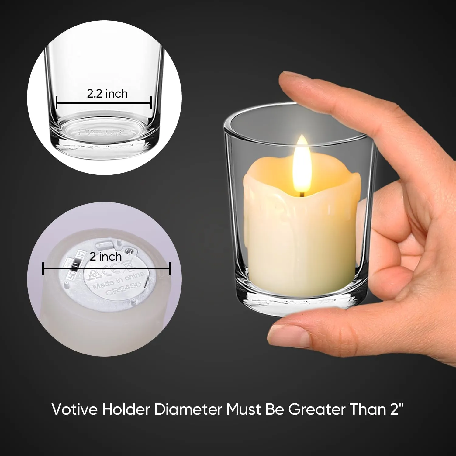 Homemory Flameless Votive Candles with Timer, 2" x 2" Real Wax, 400 Hour Realistic Black Wick Battery Operated Candles, Set of 6 for Wedding, Party and Holiday Decoration (Battery Included)