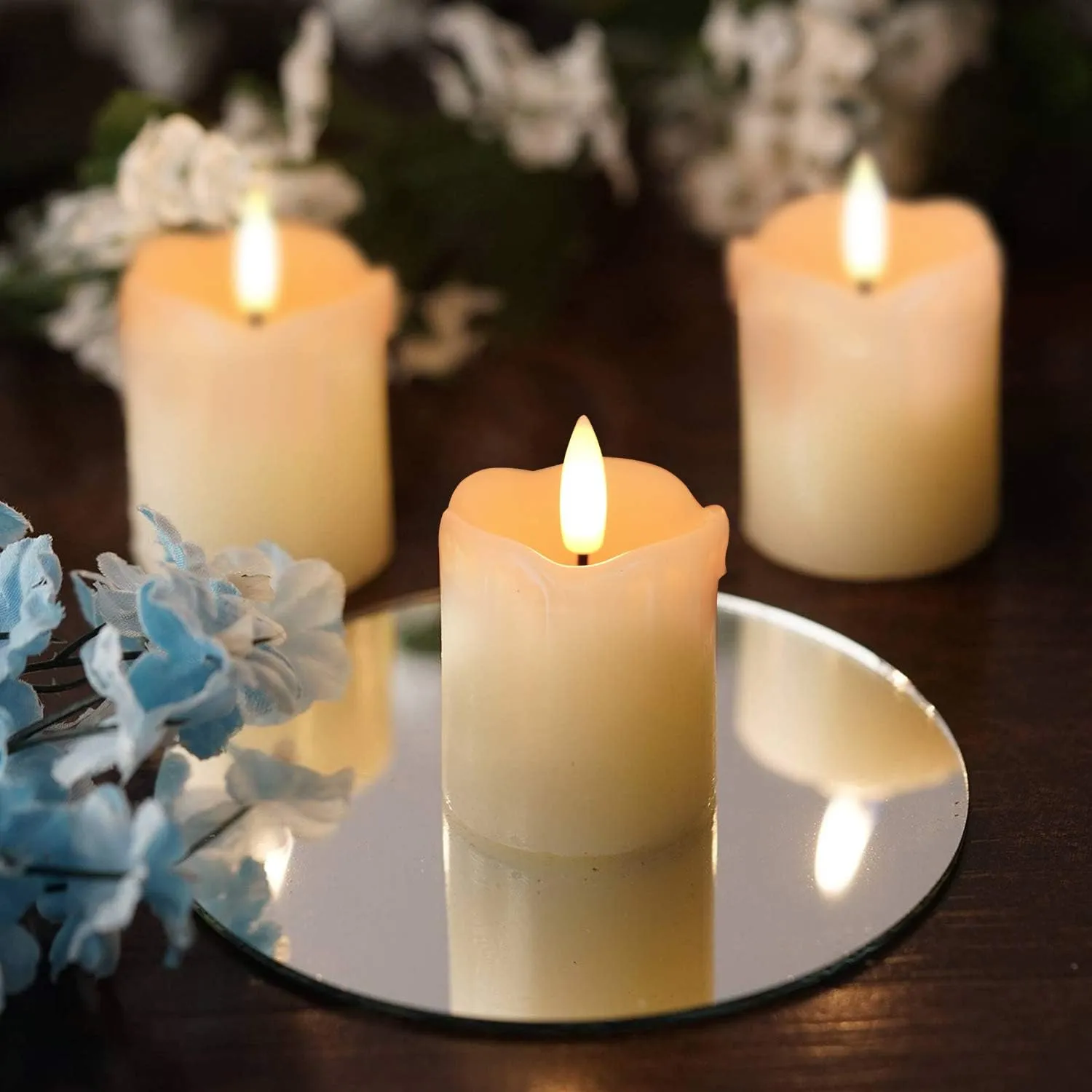 Homemory Flameless Votive Candles with Timer, 2" x 2" Real Wax, 400 Hour Realistic Black Wick Battery Operated Candles, Set of 6 for Wedding, Party and Holiday Decoration (Battery Included)