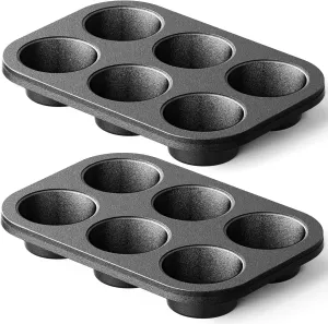 HONGBAKE Cast Iron Muffin Pan, Pre-Seasoned 6-Cup Muffin Tin, 2 Pack Nonstick Uncoated Cupcake Pans for Scones, Stovetop & Oven Safe, Standard Size, Non-Toxic
